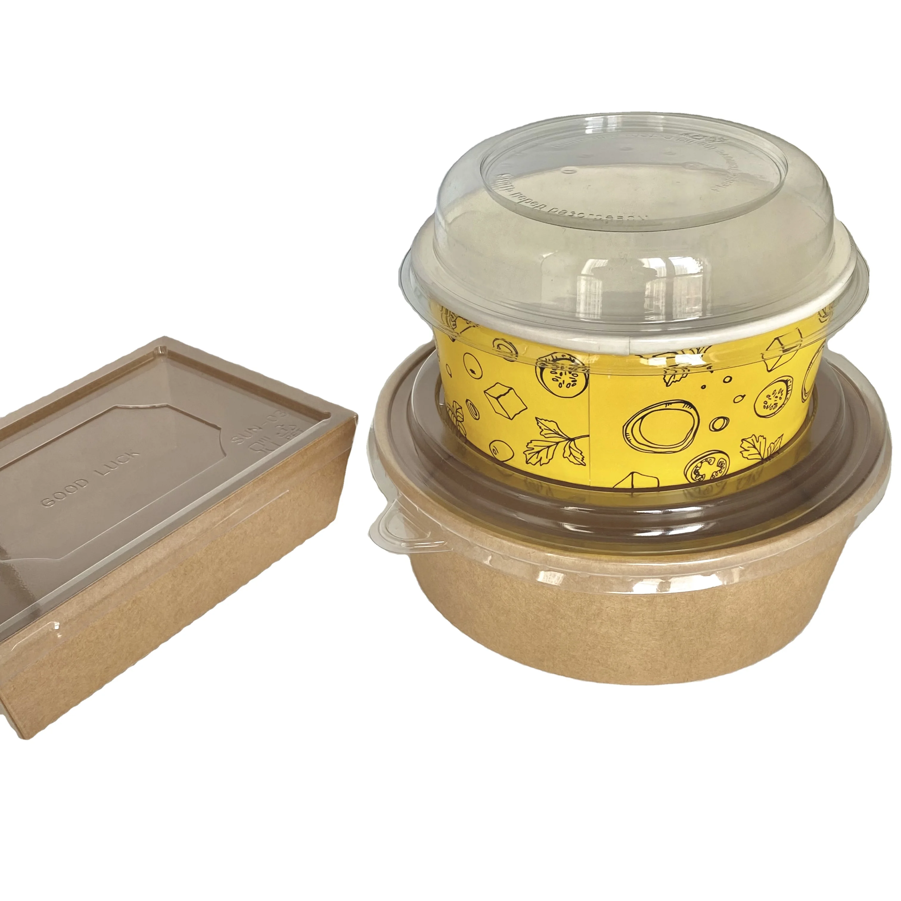 New Design Wholesale Disposable Plastic Bioplastic  Lid PET Cover Salad paper fastfood fry chicken potato box bowl