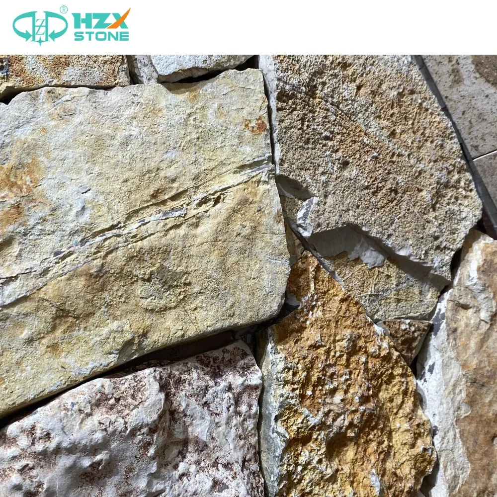 HZX Yellow Color Irregular Shape Stacked Stone Yellow Rock Wall Stone