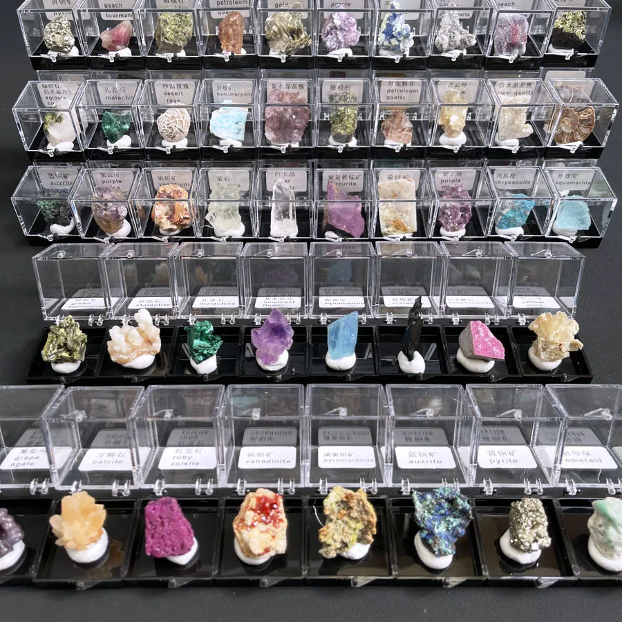 Wholesale Natural Crystal Gemstone Mineral Rock Crystal Mineral Specimen with Acrylic Packing Gift Box