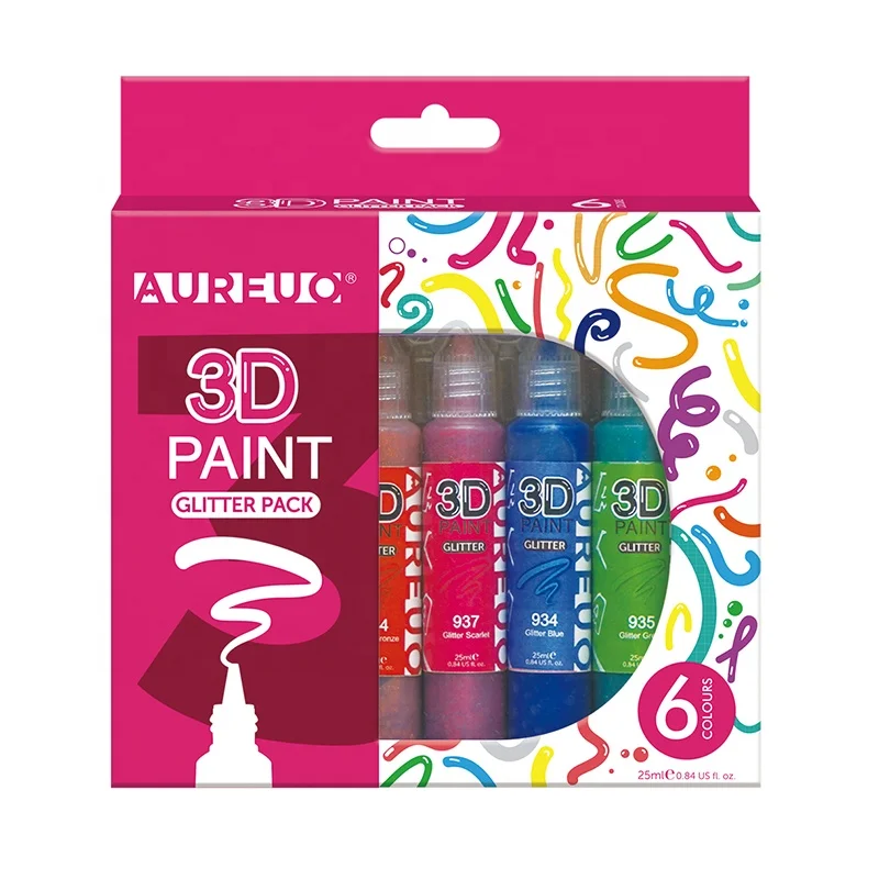 AUREUO Hotsale OEM 6*25ml Pearl Pack Smooth Bright 3D Pen Acrylic Color Paints Set