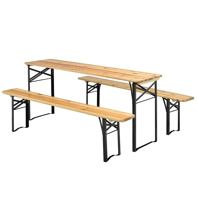 Manufactory 180cm Natural Outdoor Camping Dining Folding Wooden Beer Table and Bench Set