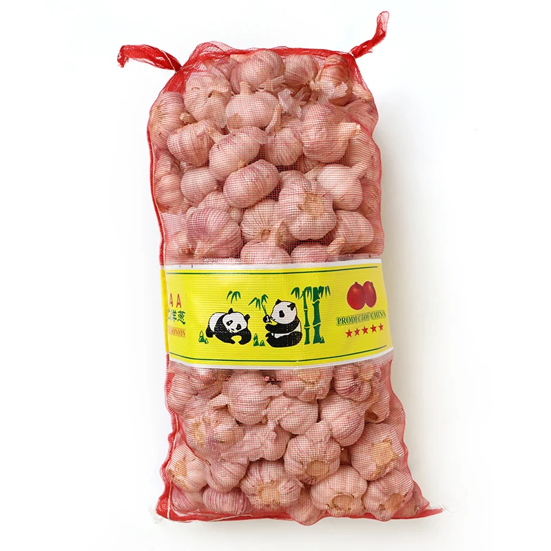 Stocked Reusable red green 10kg 15kg 20kg 25kg garlic mesh netting bag with drawstring for packing fresh garlic sack
