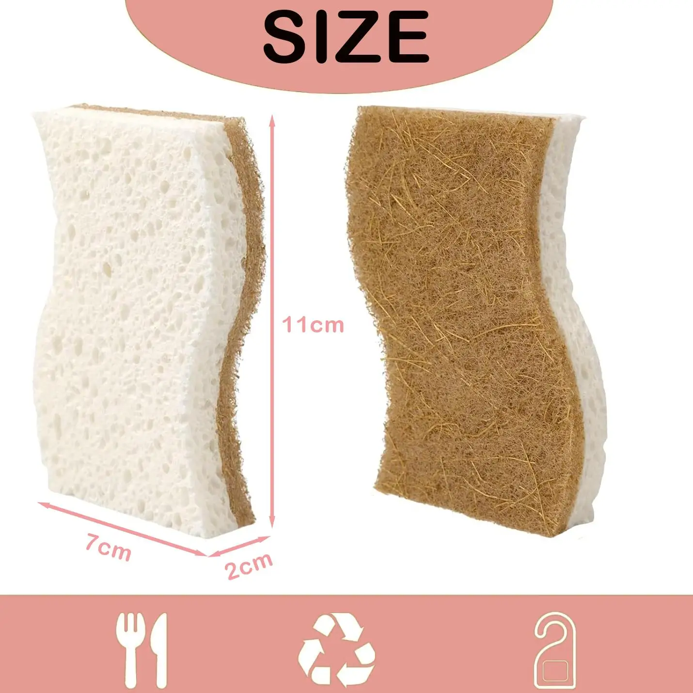 Wholesale  Biodegradable Natural Kitchen Sponge Compostable Cellulose and Coconut Walnut Scrubber Eco Friendly