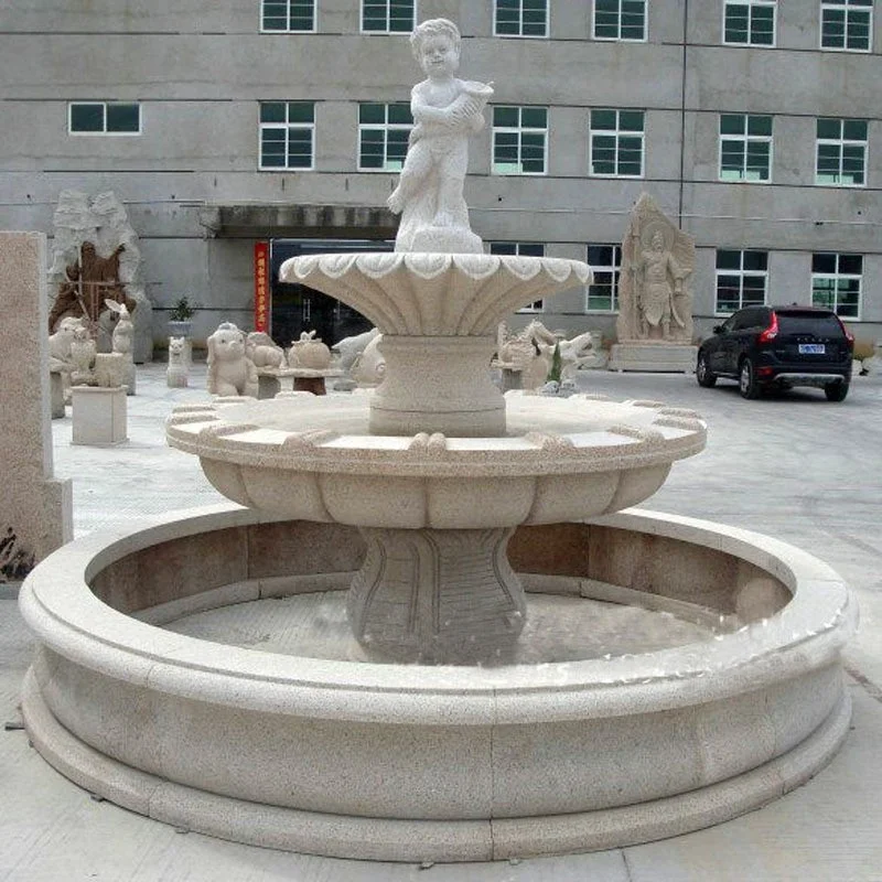 Villa Decor Granite Crane Statue Garden Marble Water Fountain Sculpture