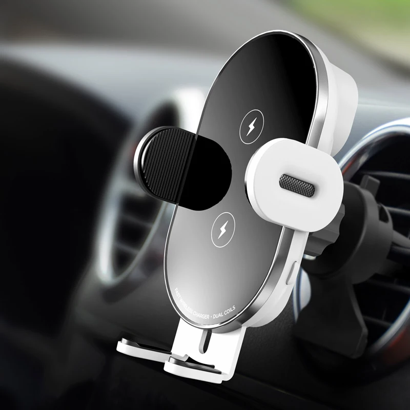 Top Selling Products in Alibaba Dual Coil 15w Qi Quick Charge Automatic Clamp Induction Phone Holder Wireless Car Charger Mount