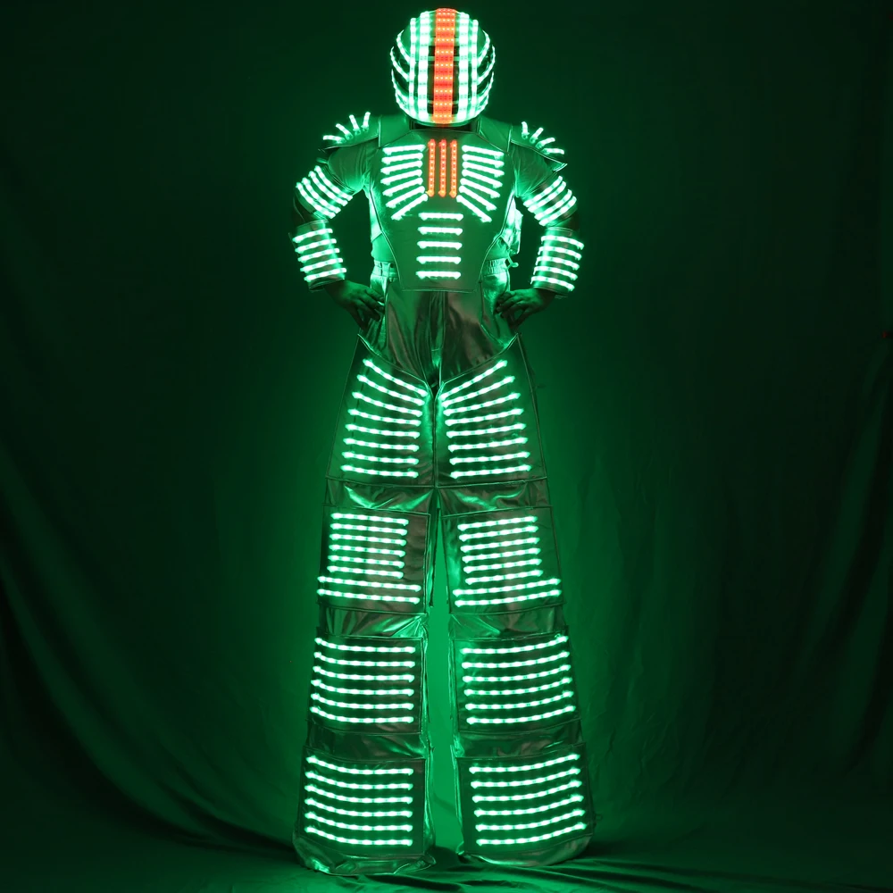 LED Robot Stilts Walker Costume Laser Gloves Included LED Clothes Suit for Performance Wear