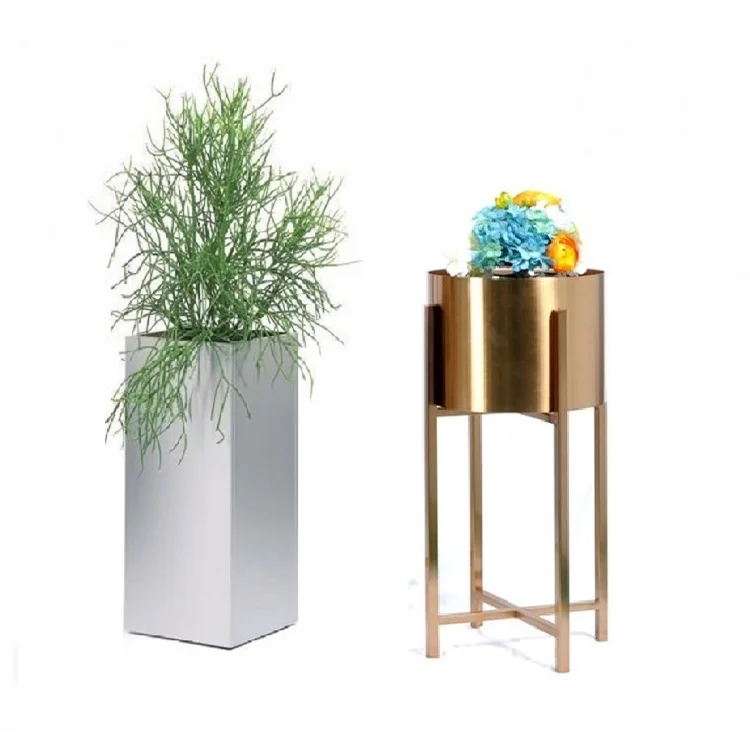 Indoor decoration stainless steel mirror flower pot with stand