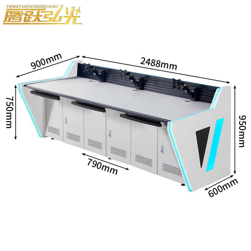 Three workstation DV-type command center control console monitoring desk Conference  office furniture monitoring computer desk