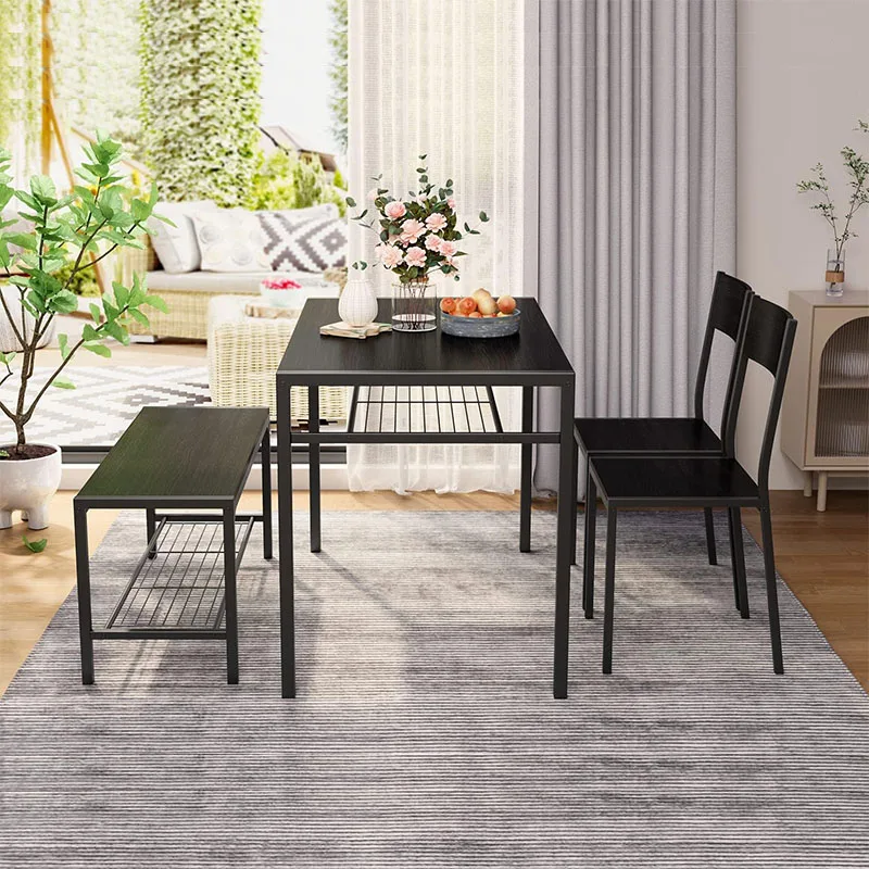 Dining Table Set for 4  Space-Saving Kitchen Table Set Dining Room Table Set with Metal Frame & MDF Board