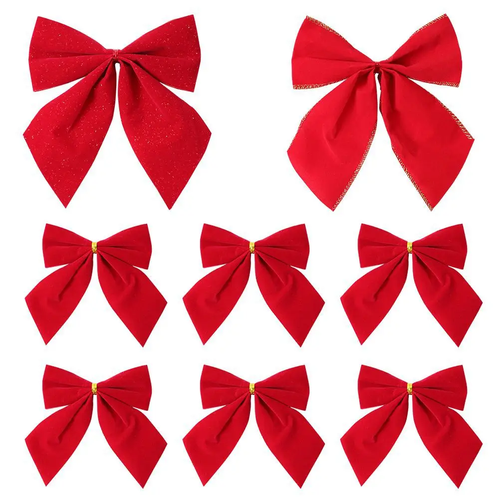 5cm Mini Xmas red Bow Ornaments  12pcs Per Set Christmas Ribbon Bow for  Christmas Tree Topper Outdoor Decorations Stock