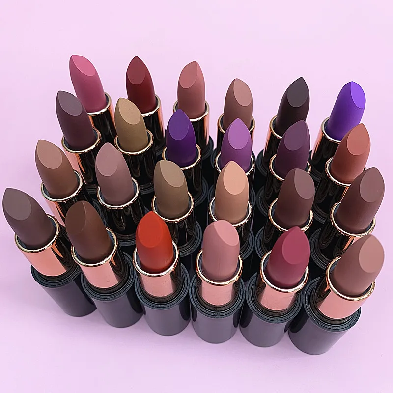 Custom Private Label Wholesale 24 Colors High Quality Long Lasting Waterproof Solid Cream Matte Lipstick