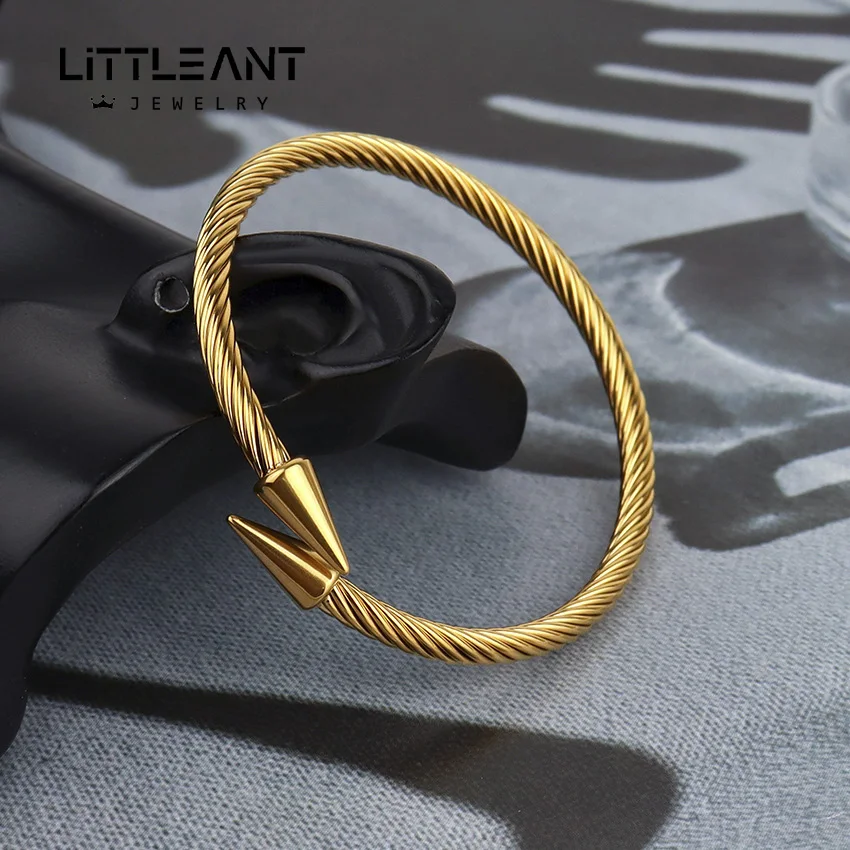 Wholesale Fashion High End 18k Gold Plated 316l Stainless Steel chunky Cable Open Cuff Bracelet for Women