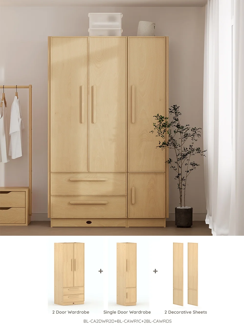 Only B2B Boori Modern Bedroom Small Size Single Door Wooden Storage Wardrobe Cabinet Clothes Organizer