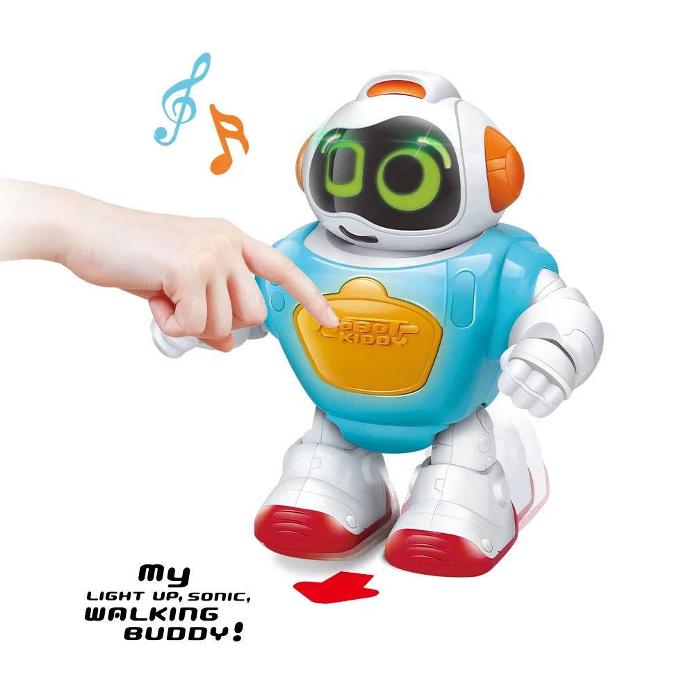 Мультяшный игрушечный робот со звуком и светом, ходячий робот на батарейках, детская игрушка-робот с удобным дизайном