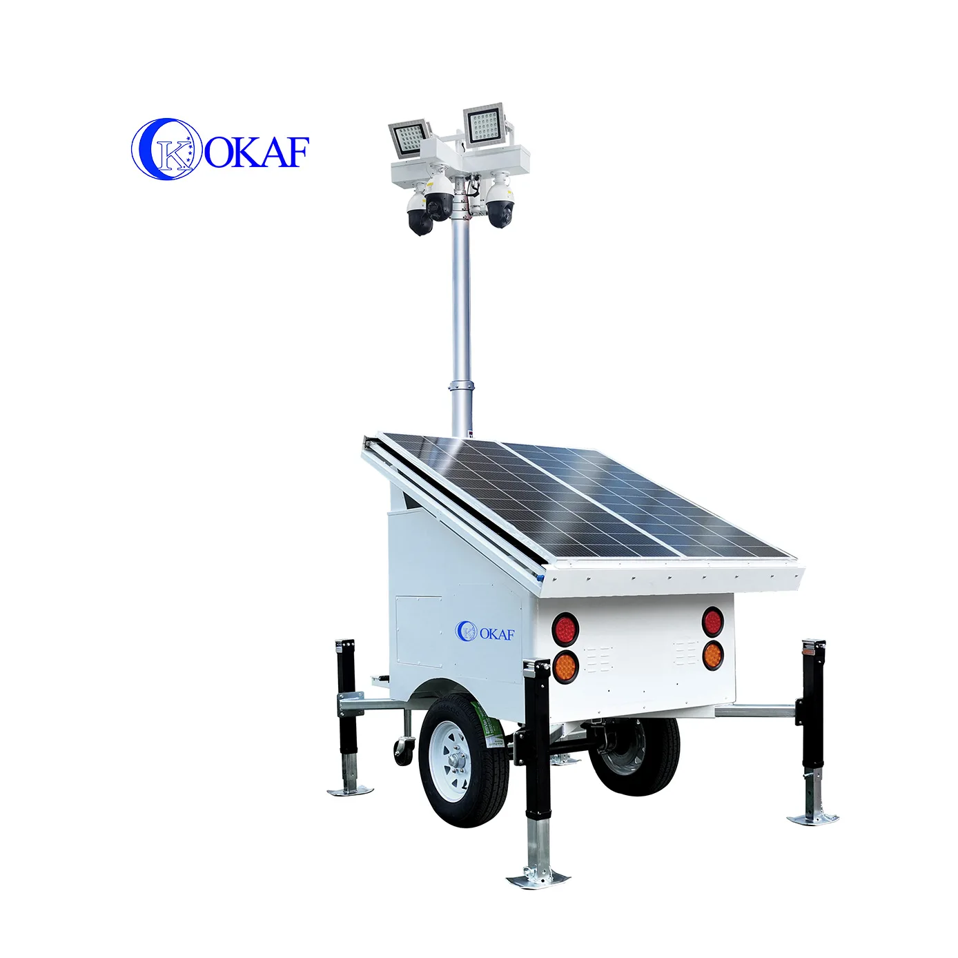 OKAF Mobile Solar Monitoring Trailer 4G Network HD PTZ Camera Solar CCTV Security Tower