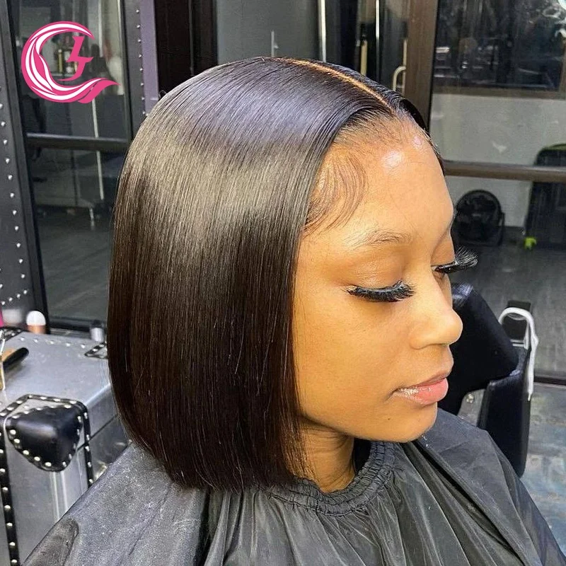 Clj Vendors Perruque Transparent Lace Closure Bobo Brazilian Black 4X4 8Inch Bone Straight Ladies Brazilian Wigs With Braids