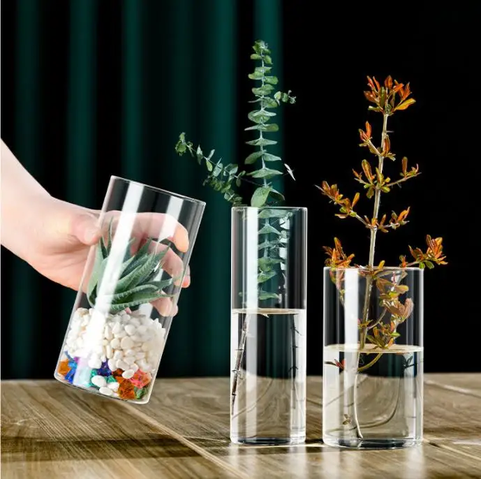 Wholesale Factory Supplies Cylinder vase shape Cheap tall transparent wedding clear floating candles glass vases