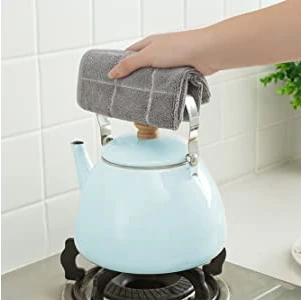 Microfiber Gray White Stripe Kitchen Cleaning Towel Soft Absorbent Household Reusable