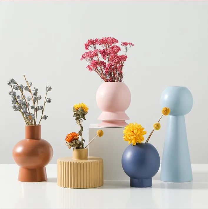 Nordic modern minimalist Morandi color ceramic unique vases creative soft decorations living room ornament vase de sol