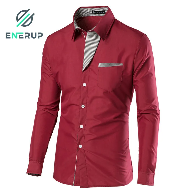 Оптовая продажа, новый дизайн мужской рубашки Enerup с длинным рукавом, Мужская Корейская приталенная формальная повседневная мужская рубашка