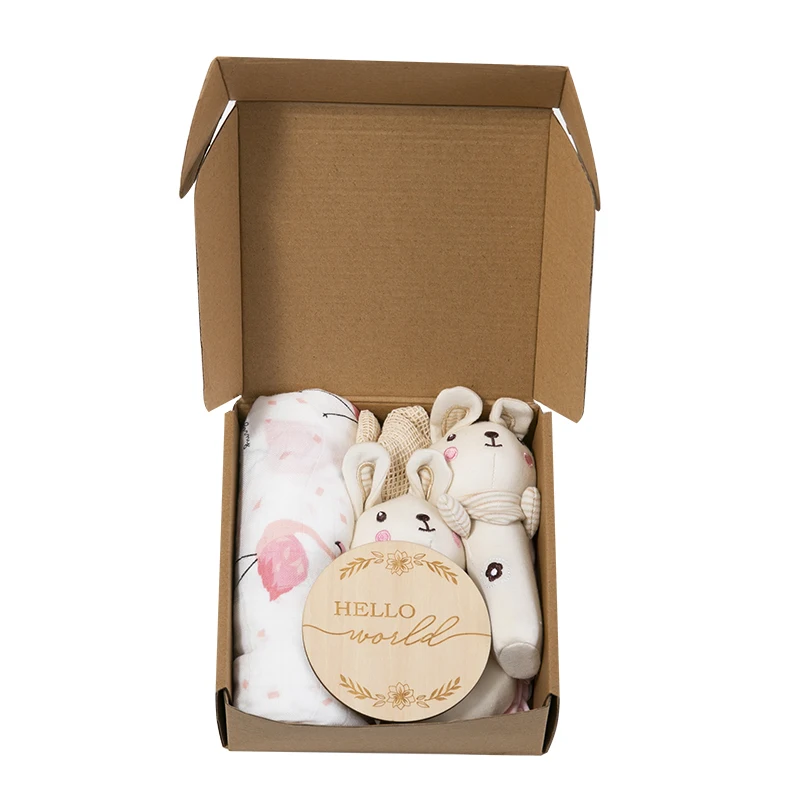 Fancy Newborn Gift Box Set Baby Romper Clothes with Muslin Blanket Cute Dolls