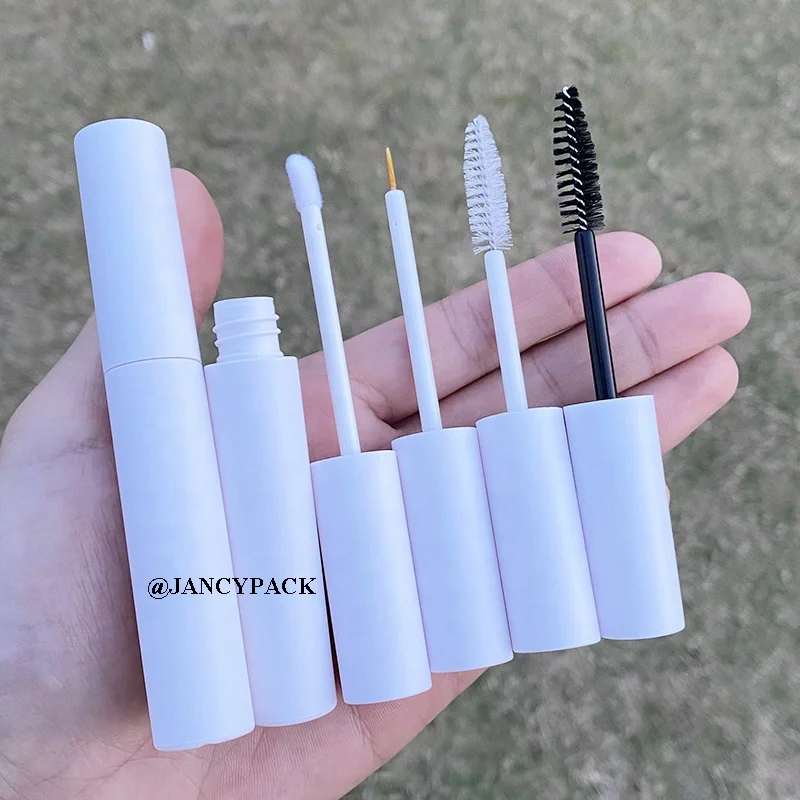 JANCY PACK 10ml full shiny matte white black PETG eyeliner bottle empty round lip gloss tubes with wands mascara container