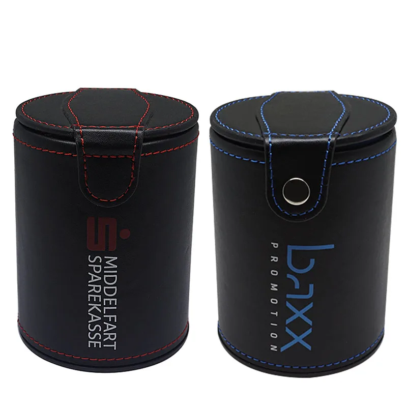 Оптовая продажа черная кожаная чашка для игральных костей с точками казино и игр