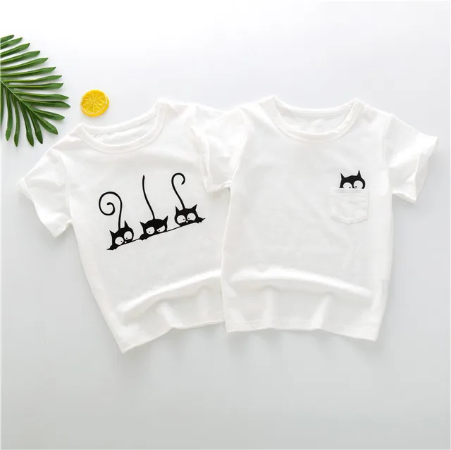 
Kid Clothing Baby T-shirt Children Clothes Kids White Top Toddler Boys Cartoon Cat Print Tee 