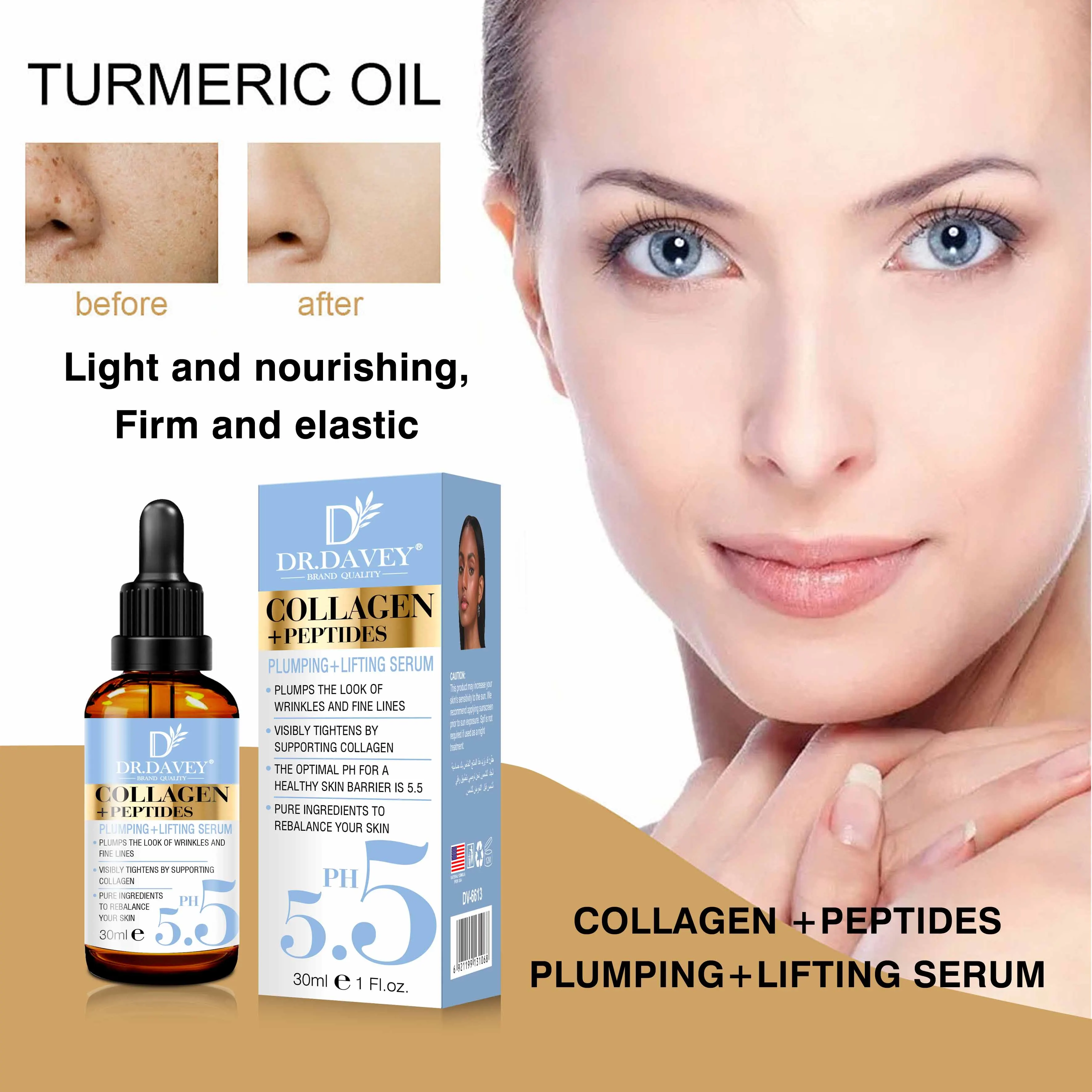DR.DAVEY Collagen+Peptides Serum Whitening Serum Anti Wrinkle Firm Tighten Reduce Spots Brightening OEM private label