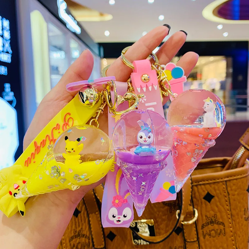 Creative ice cream Star Dailou cartoon doll key chain female Pikacheu cute liquid bag