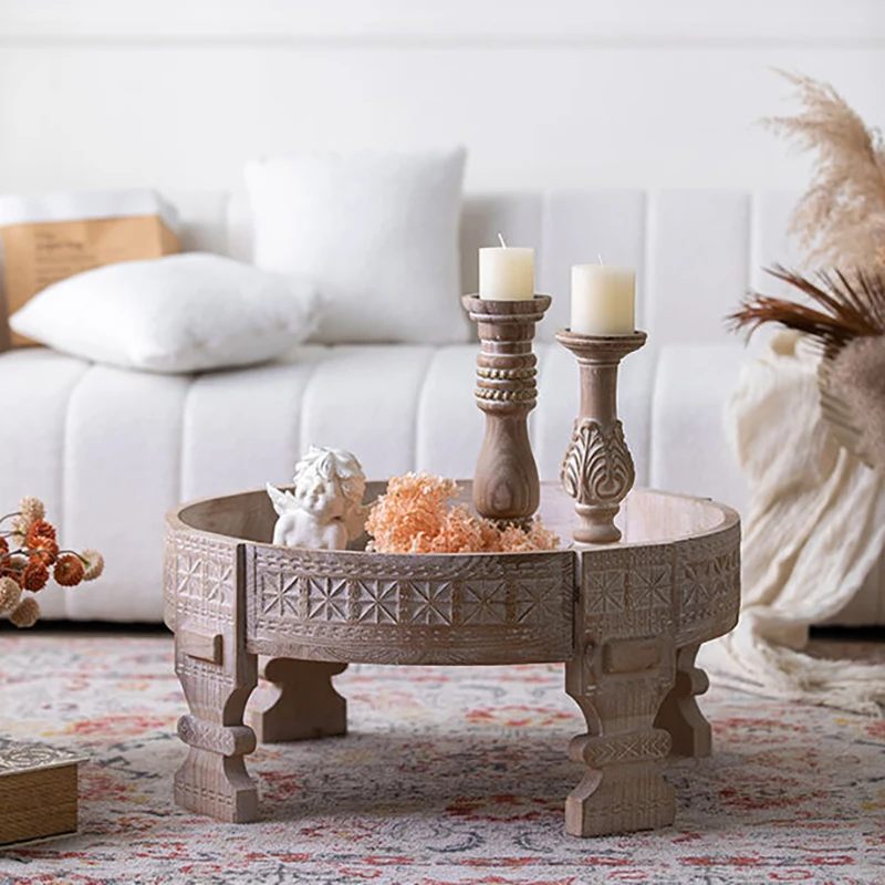 Nordic White Sofa Side Coffee Table Wood Cafe Corner Tea Table Small Vintage Wooden Round Coffee Table for Living Room