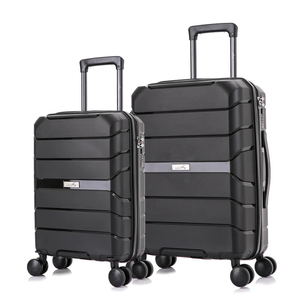 Custom 20 24 Inch Black 360 Smooth Wheels Travel Trolley PP Suitcase Luggage Sets With Combination Lock