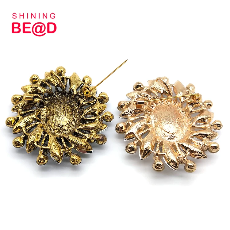 Western Style Fashion Retro Bauhinia Flower Alloy Colorful Glass Crystal Rhinestone Brooch For Women Suit Jewelry Accessories