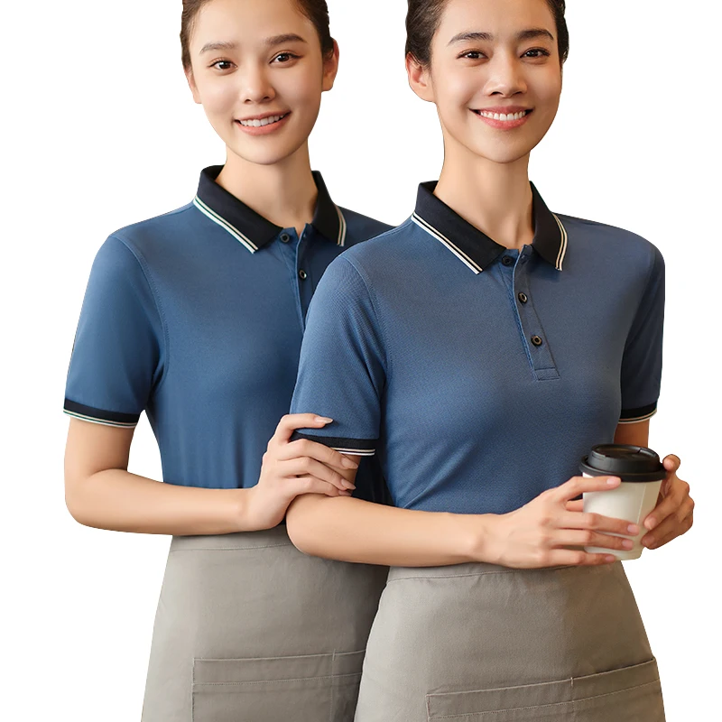 French Restaurant Hotel Front Desk Uniforms for Women Short Sleeve Personal Subway Restaurant Waiter Uniform Summer Shirt