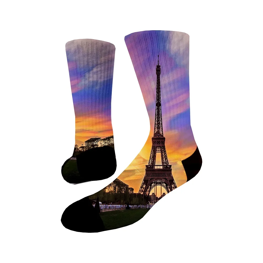 Kangyi High Quality Custom Printing Tourist Attractions Polyester Cotton Sports Socks