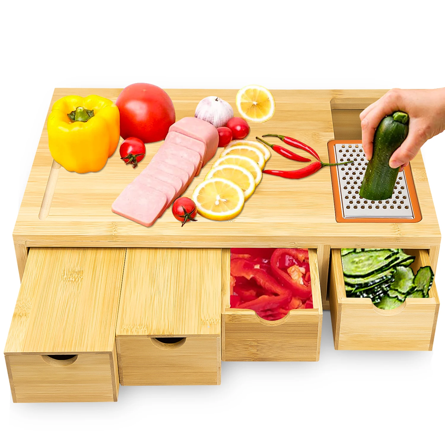 GL Hot Sale Bamboo Wood Chopping Block Containers Food Chopper Cutting Board Bamboo Cutting Board With Drawers