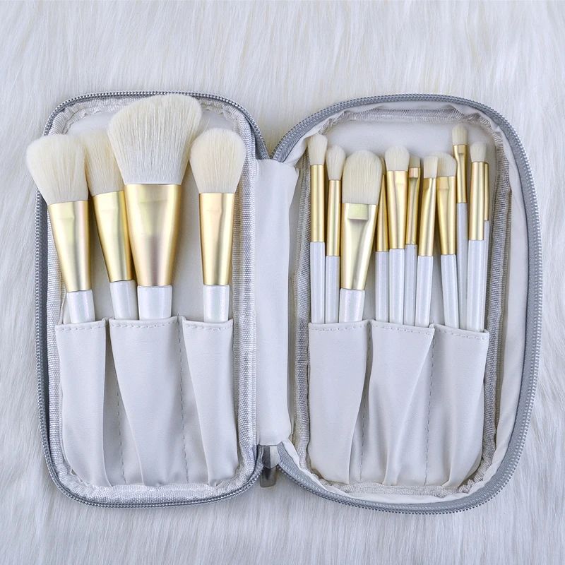 Beauty unique synthetic white high quality luxury private label vegan wholesale custom logo makeup brushes with bag