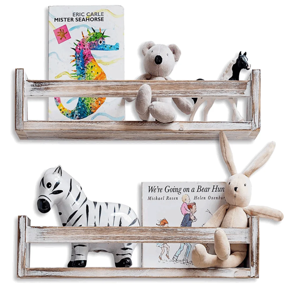 Set of 2 Farmhouse Style Float Shelf Use in Kitchen Bathroom or Nursery Best Selling Rustic Wooden Gray Solid Wood Antique