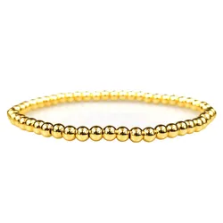 18K Gold Plated Beaded Ball Bracelets for Women Copper Stackable Stretch Elastic Bracelet