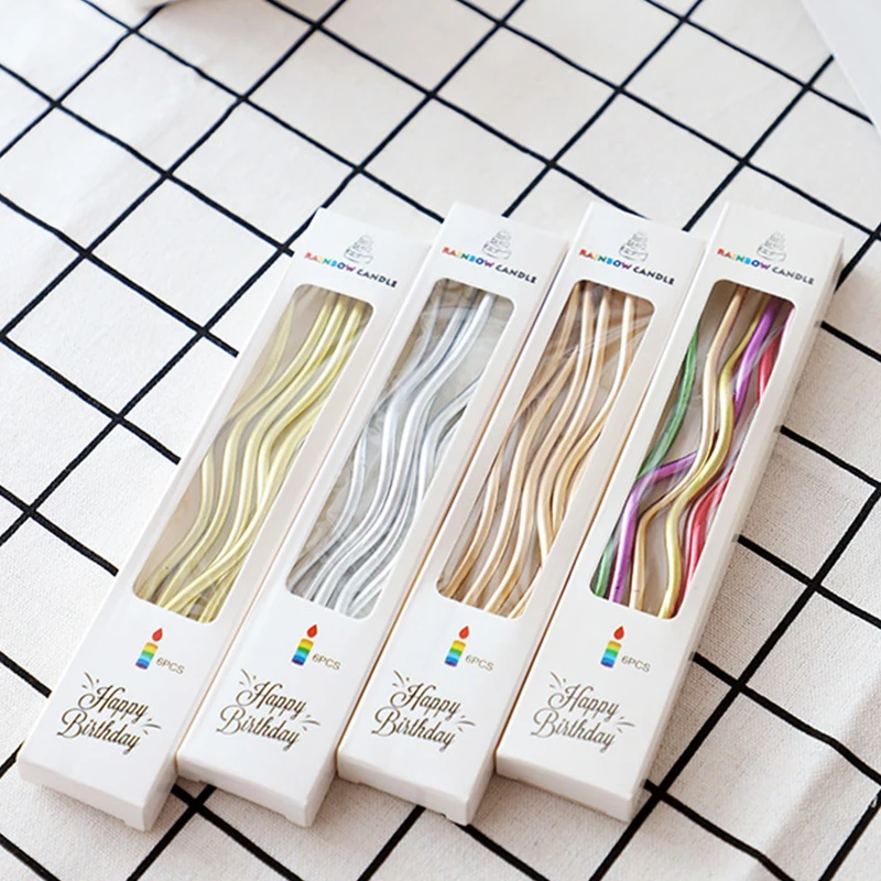 Спиральная свеча с изогнутой нитью для торта на день рождения, позолоченная спиральная свеча на день рождения