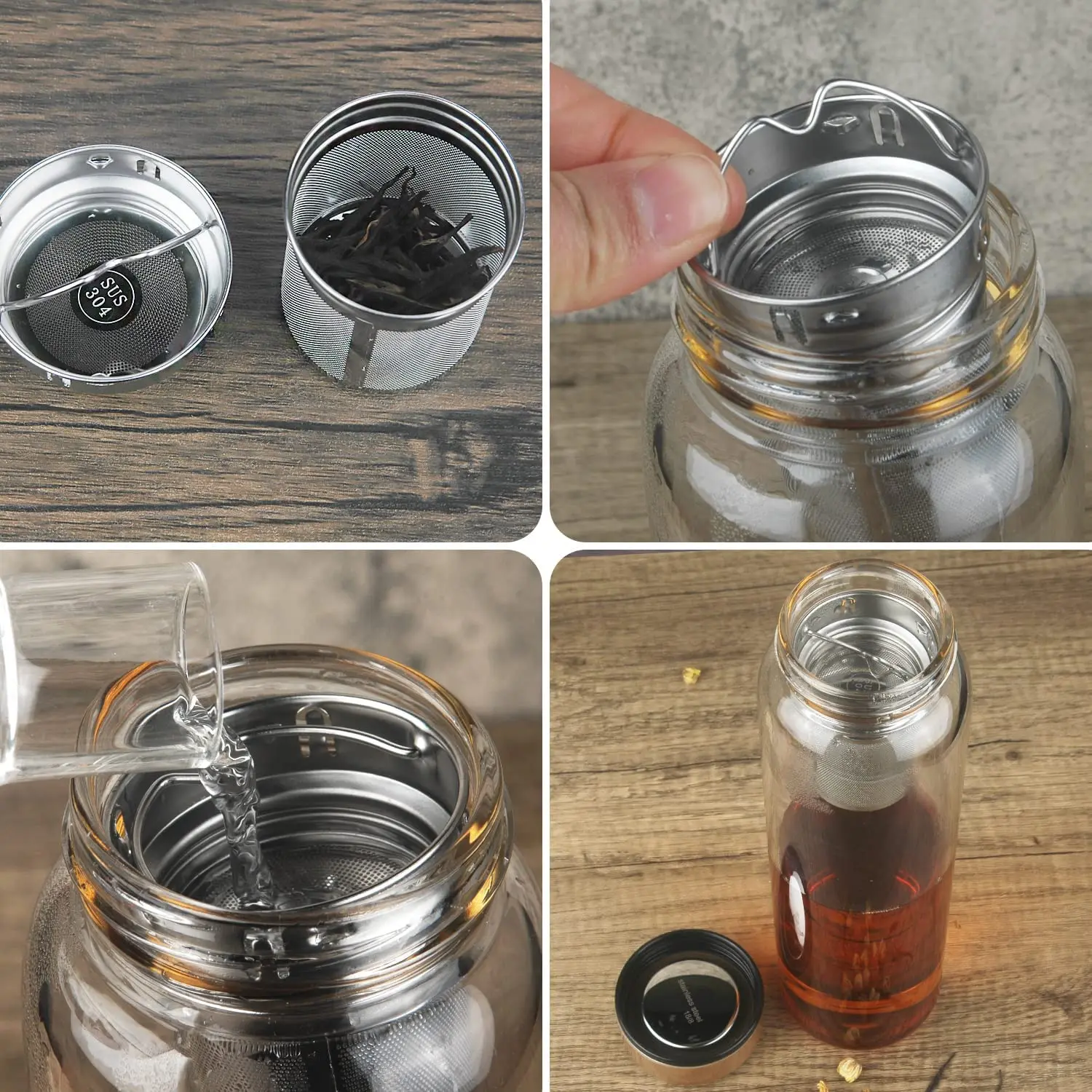 1000ml Borosilicate Glass Sport Water Bottle with Direct Drinking Bamboo Lid Colorful Frosted Logo Design Leakage Proof