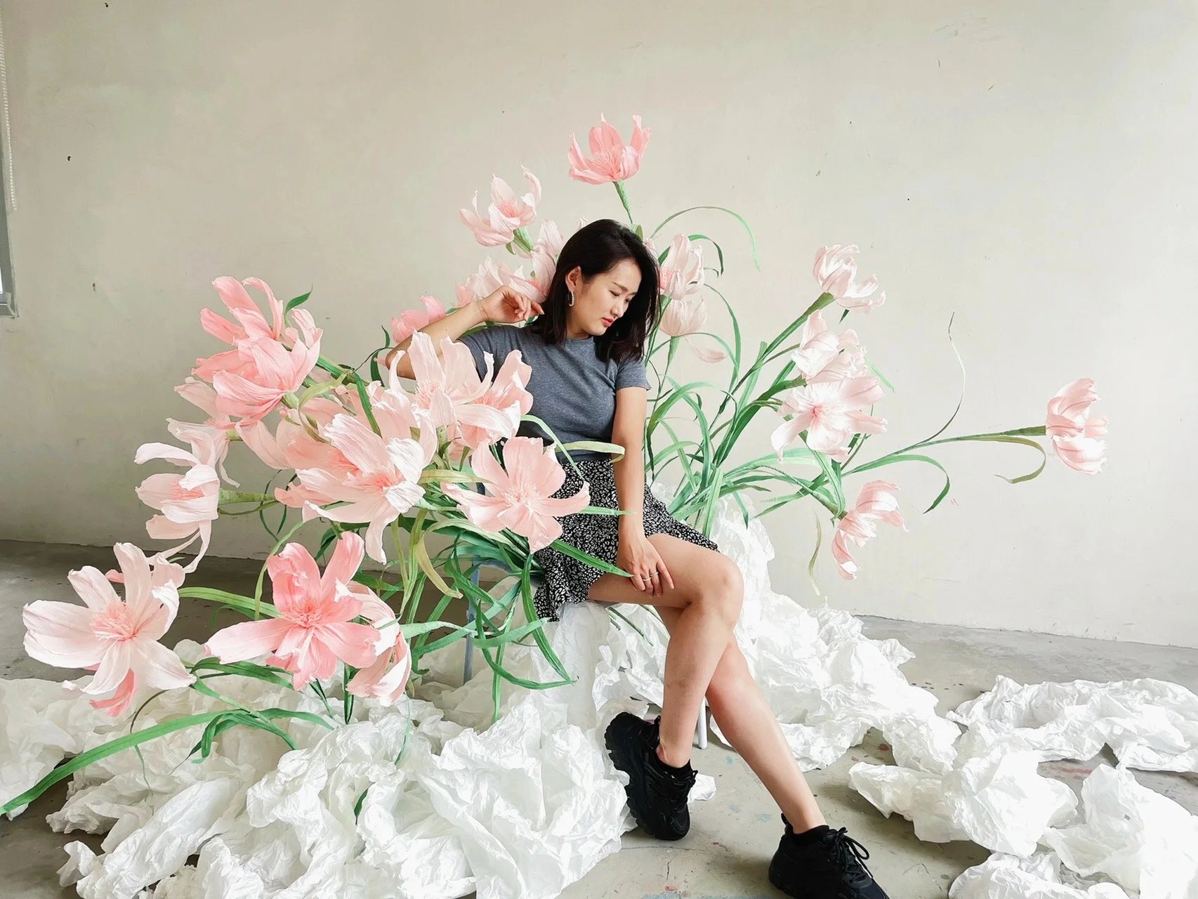 W-169 Wholesale Artificial pink giant paper flowers for Wedding photo booth Backdrop decoration