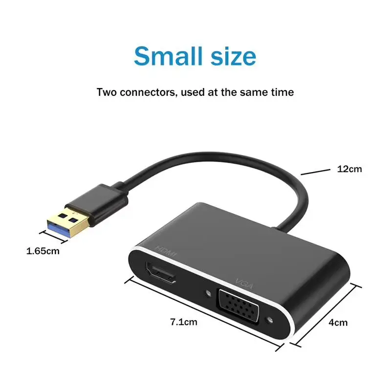 USB 3.0 to HDMI VGA Adapter Cable USB3.0 Multiport Dual Output Display 1080P Audio Video Converter
