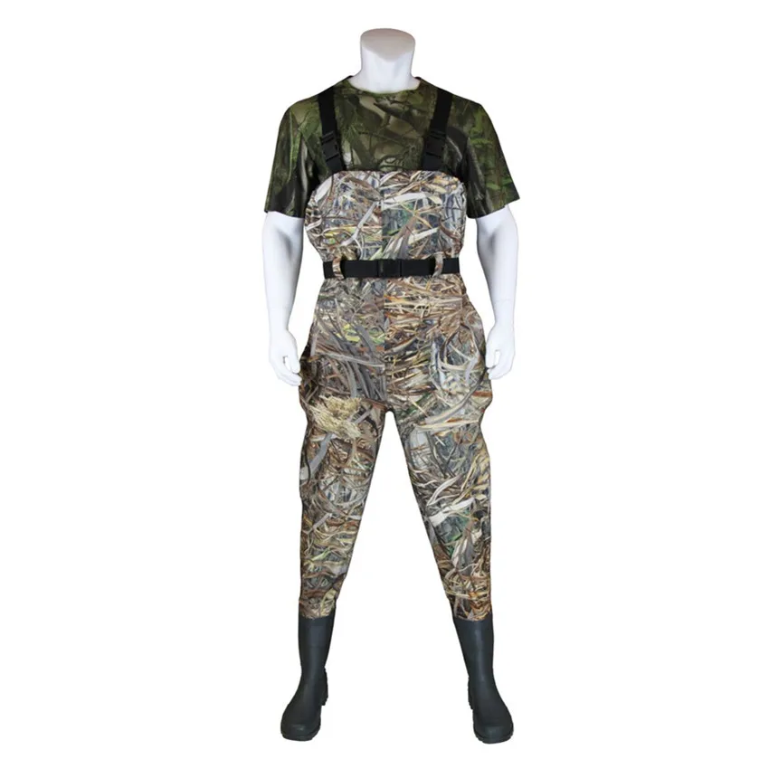 Size 7-Size 14 Men and Women Non-slip 2-ply Nylon/PVC Waterproof Bootfoot Chest Wader with Rubber Insulation Boots