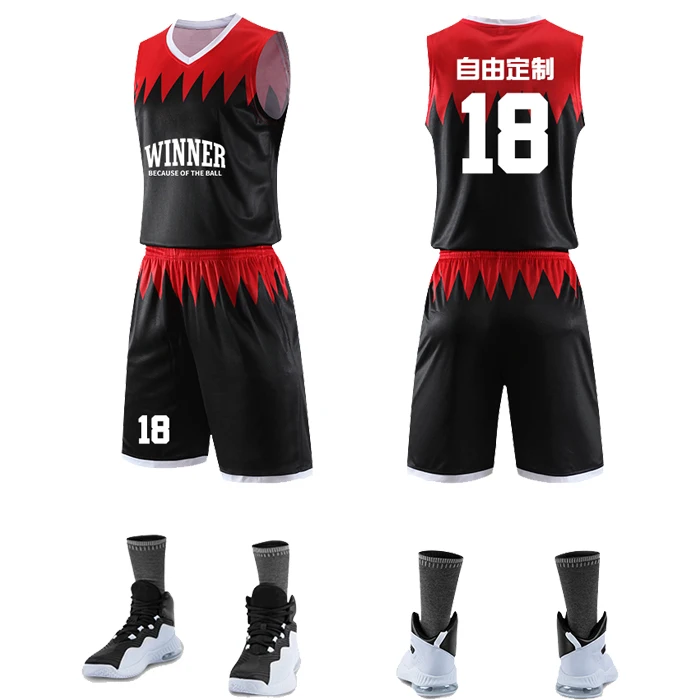 Custom sublimated basketball uniform latest design black and red basketball jersey design