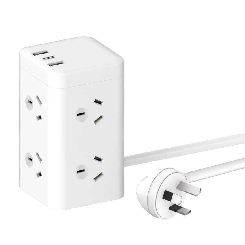 Multi Protection AU Power Strip with 4 Outlets and 3 USB Ports Cube Charging Station 1.77M Power Cord Desktop Charging Station