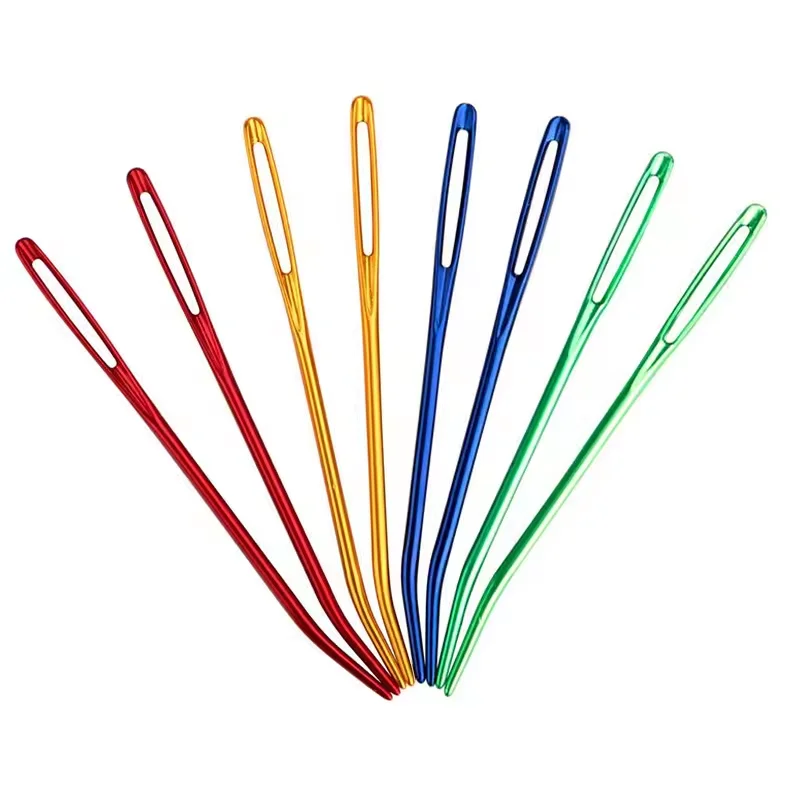 7.0cm big eye hole bent tip yarn needle blunt end aluminum metal needle for thick thread and yarn
