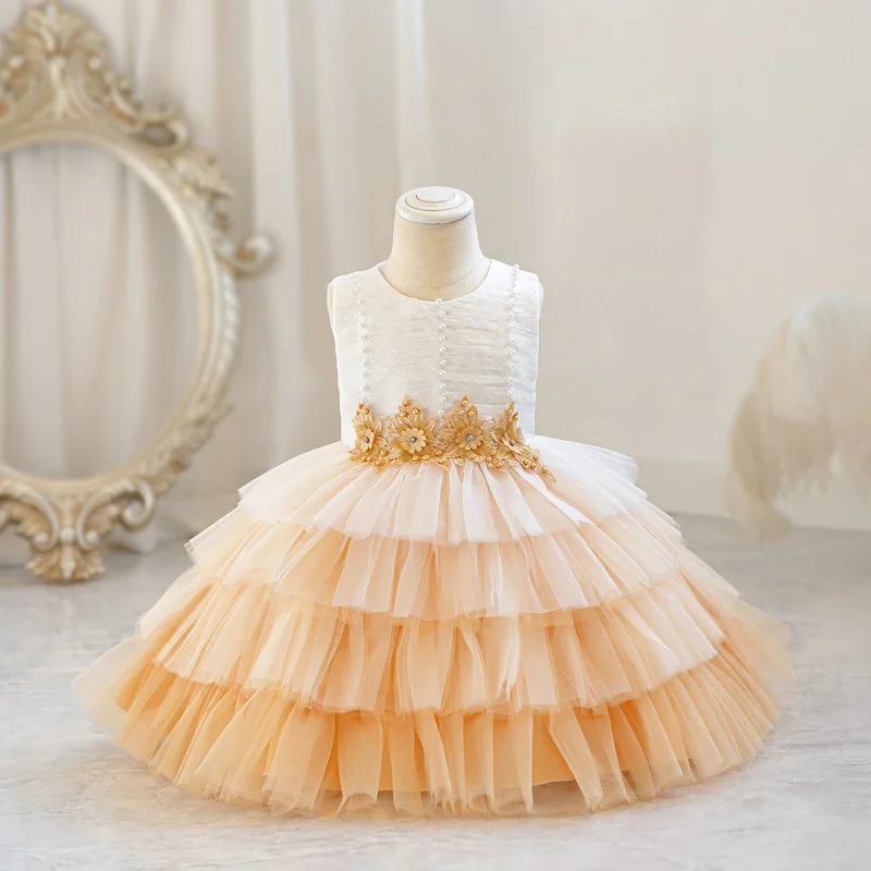 Kids Clothing Baby Clothes Beautiful Baby Flower Girl First Birthday Party Wear Children Evening Dress AX173