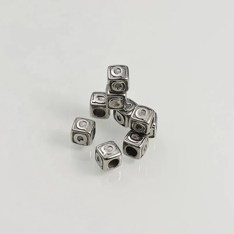 DIY Stainless Steel Beads Large Hole 4mm  Alphabet Beads 26 Letter Charm For Jewelry Bracelet Making
