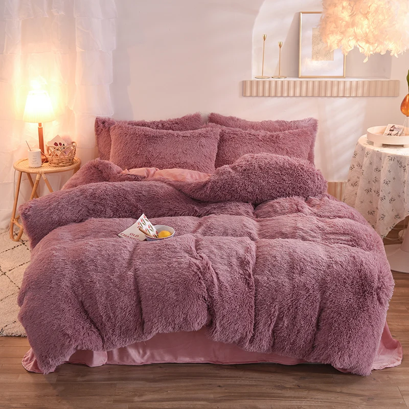 Wholesale 100% Polyester Warm Faux Fur Velvet Plush Mink Fluffy Furry Bed Sheets Bedding Set Online